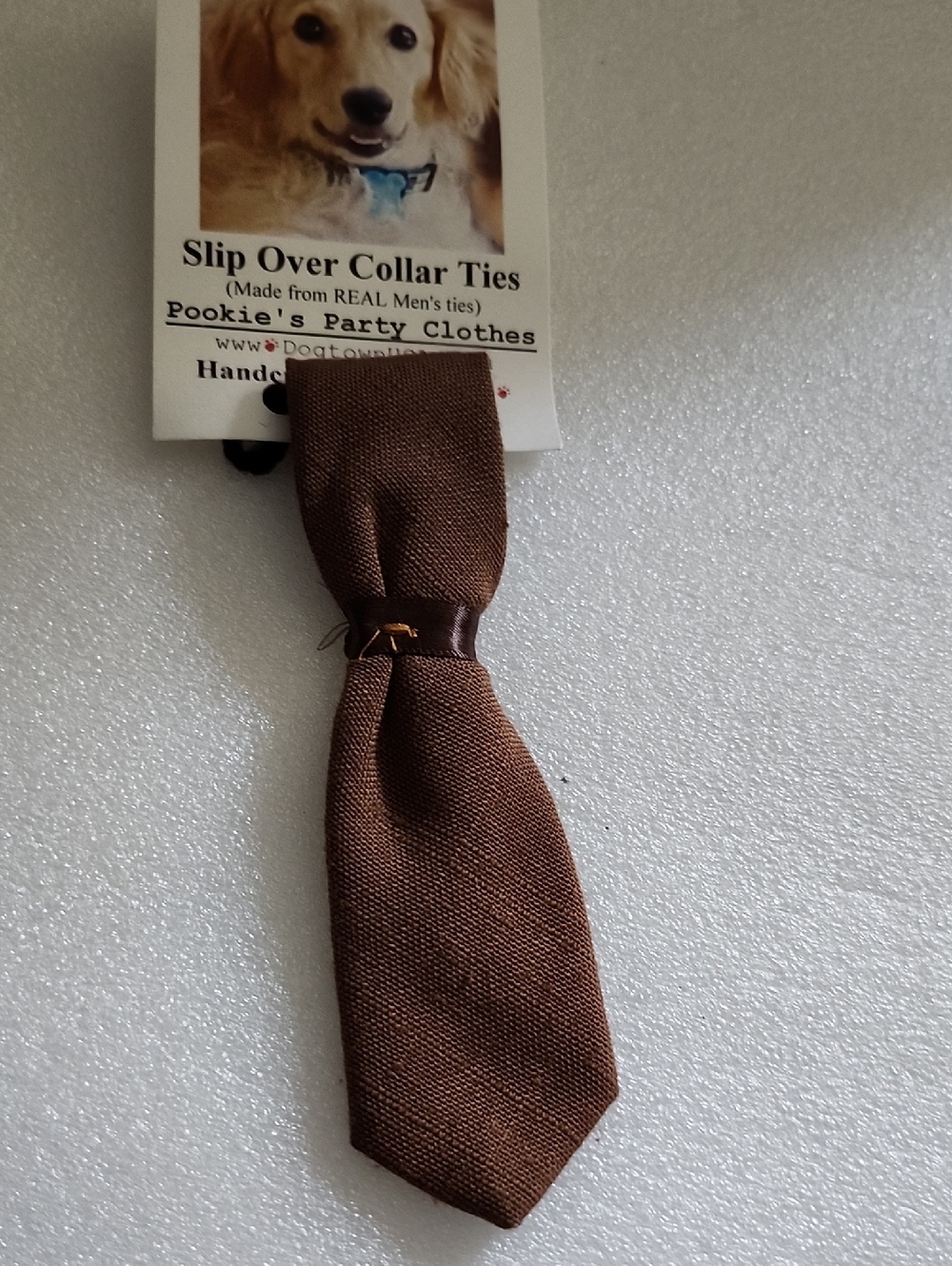 Hand Crafted Brown Slip-Over Dog Collar Tie